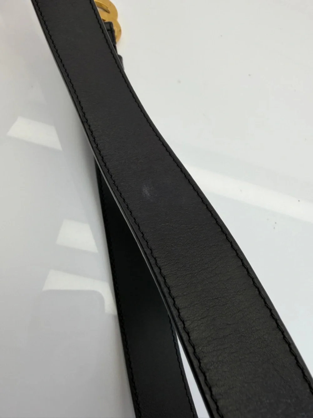 Authentic Gucci Slim Leather Marmont Gg Double Mens Belt Black 75/30 414516